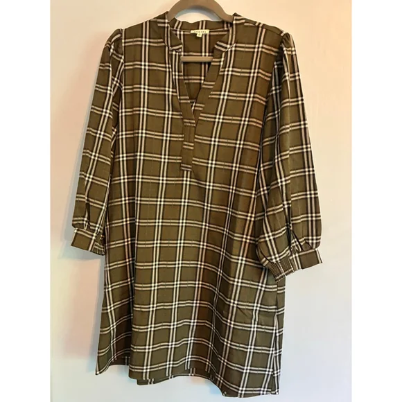 0247 NWOT Size Small **Jodifil** Green Plaid Shirt Dress. - Picture 4 of 14